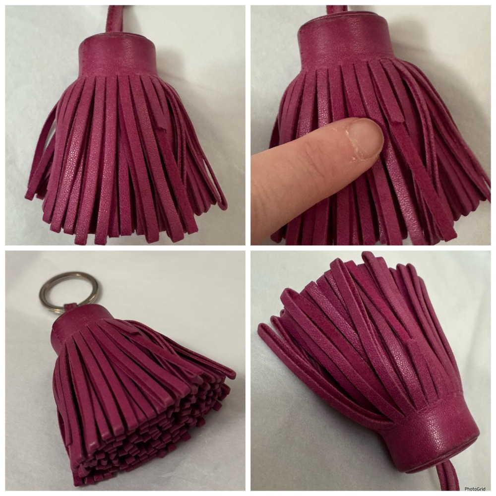 Hermès AUTHENTIC Carmen Leather Magenta Fuchsia Pink Fringe Key Ring Bag Charm - Picture 9 of 16